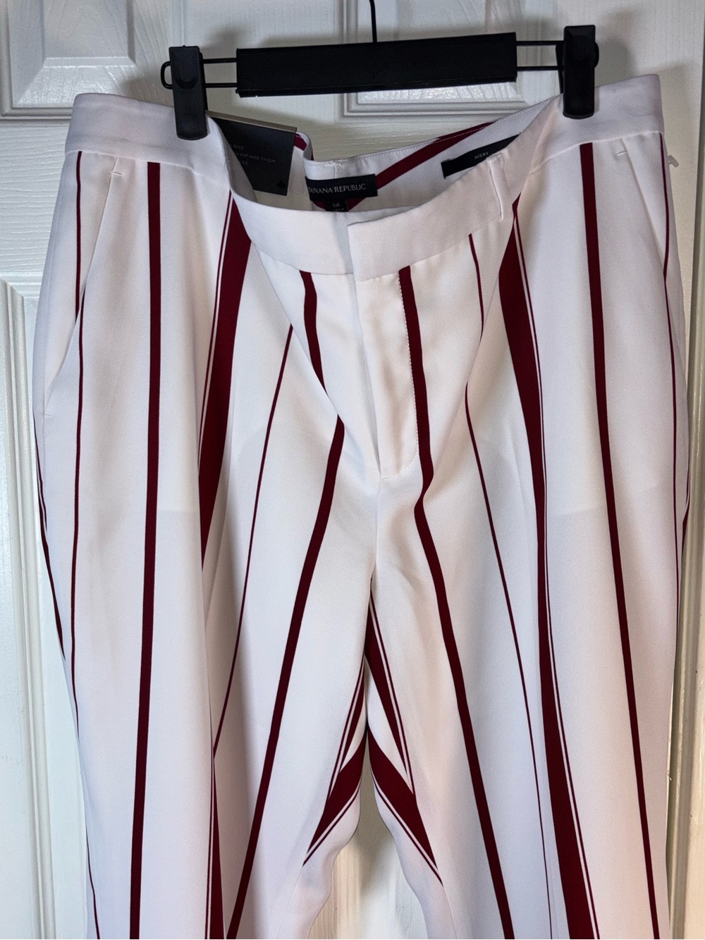Banana Republic White Pants with Burgundy Vertical Stripes - Picture 9 of 13